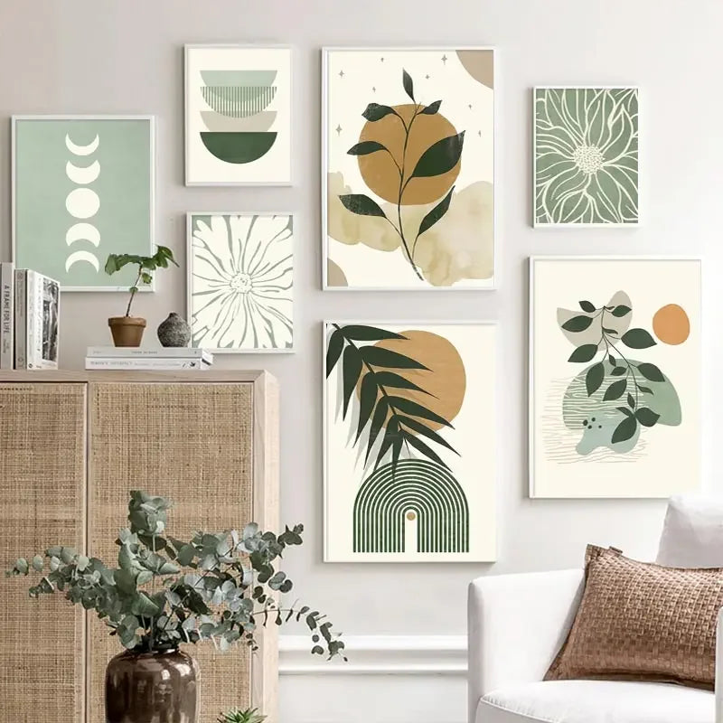 affiches décoratives boho feuilles soleil lune géométrie abstraite