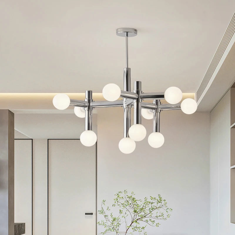 lustre en métal chromé style avec luminaires à main