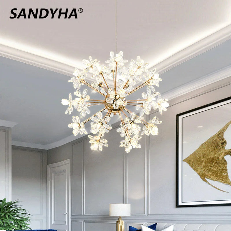 lustre moderne led en cristal pissenlit boule ronde sandyha