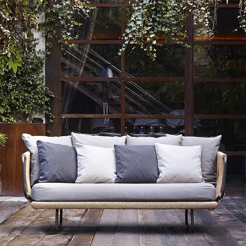 ensembles de meubles de jardin naturels avec coussins luxueux