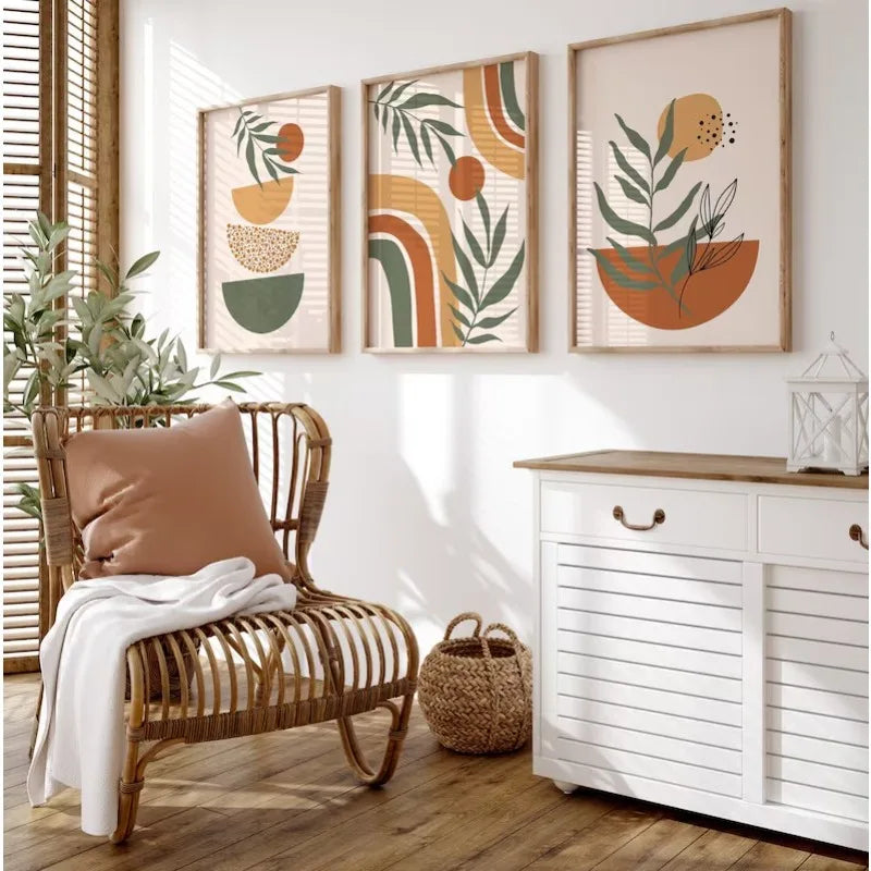 lot de 3 affiches abstraites modernes avec plantes vertes