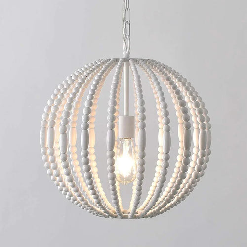 lustre vintage en perles de bois style américain loft campagne
