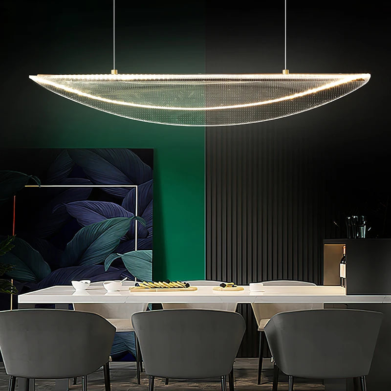suspension moderne en fer incurvé avec éclairage led créatif