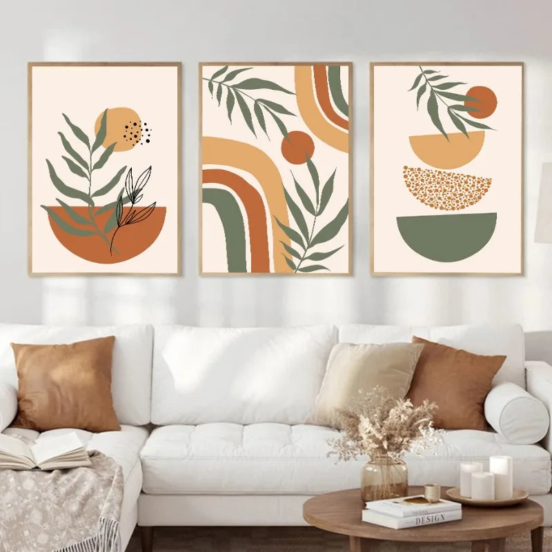 lot de 3 affiches abstraites modernes avec plantes vertes