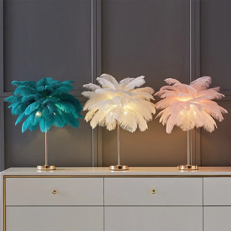 lampadaire décoratif en plumes d'autruche avec luminaire led