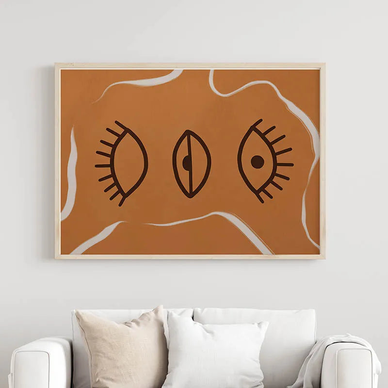 art mural abstrait boho avec fleurs lune et arc-en-ciel