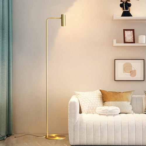lampadaire minimaliste en cuivre avec lumière rotative moderne
