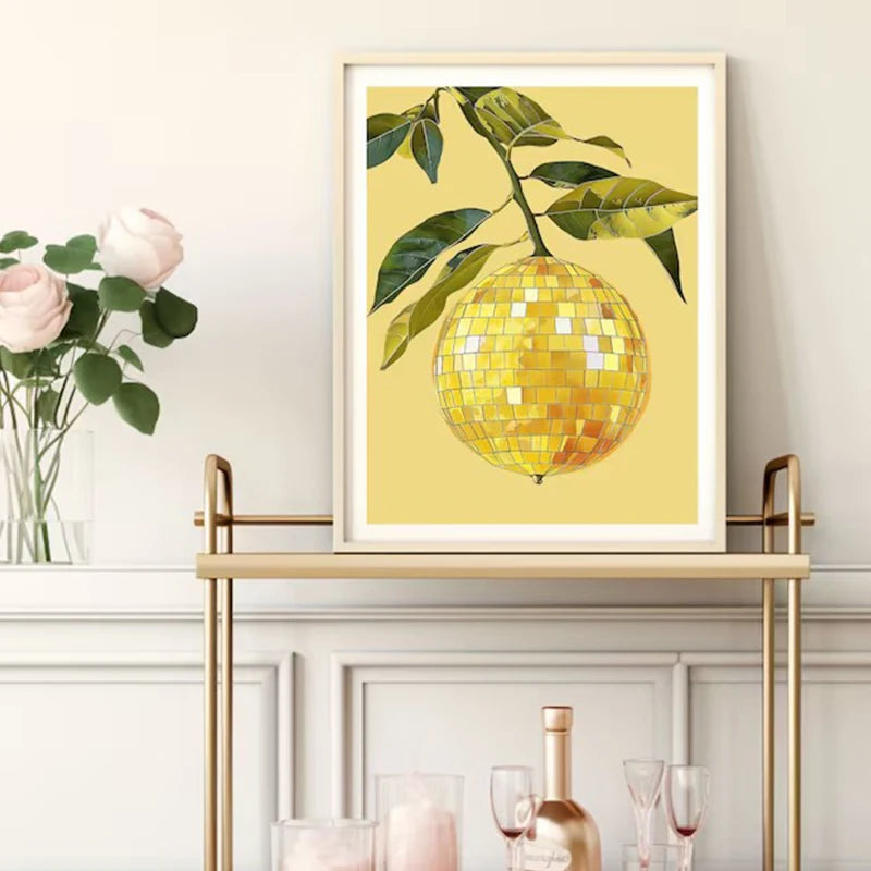 affiche de boule disco abstraite rétro pour décoration murale