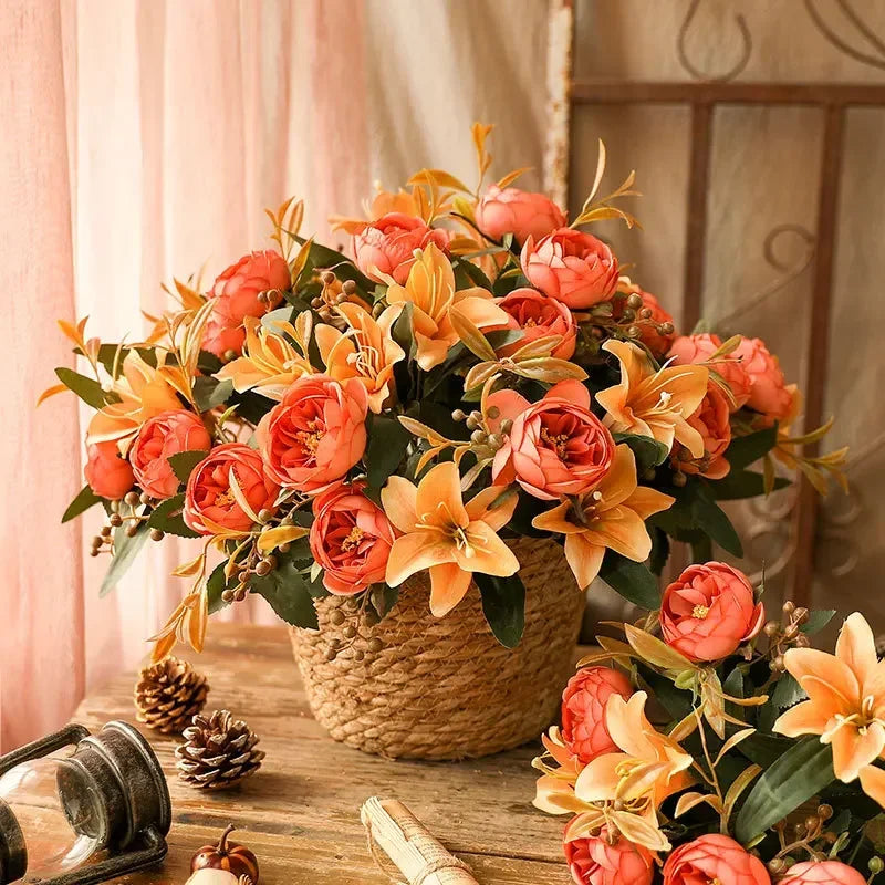 bouquet de pivoines et lys en soie pour saint-valentin