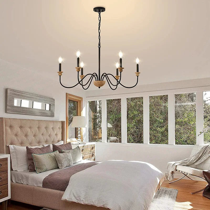 Lustre à 6 têtes rétro américain Rural bois français nordique
