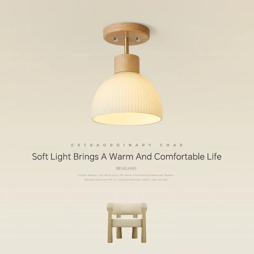 plafonnier nordique en bois et verre rayé design moderne luminaire décoratif