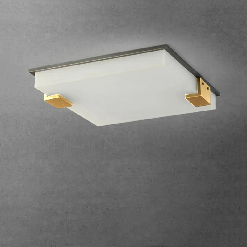 plafonnier carré en marbre et laiton doré led luxueux