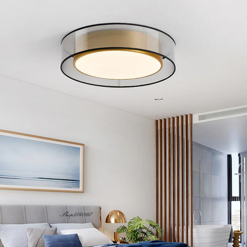 plafonnier en cuivre modernes abat-jour en maille Double abat-jour salon Led éclairage de plafond Loft chambre lumières créatives