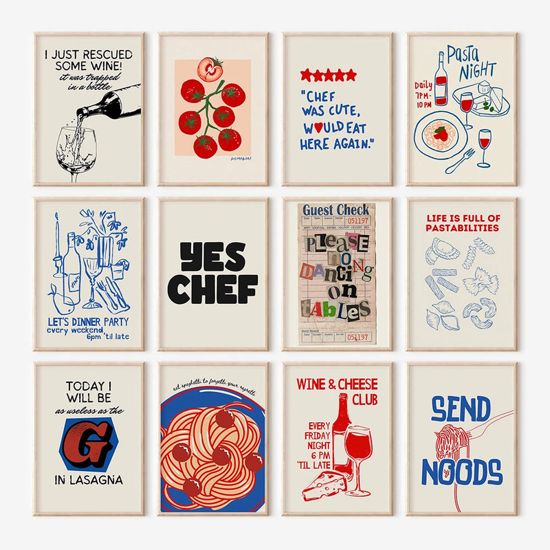 ensemble mural rétro esthétique chariot affiche art décor mural