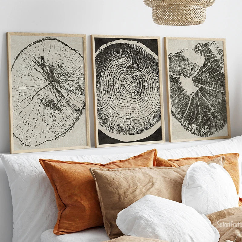 art abstrait sur anneaux d'arbres décoration murale moderne