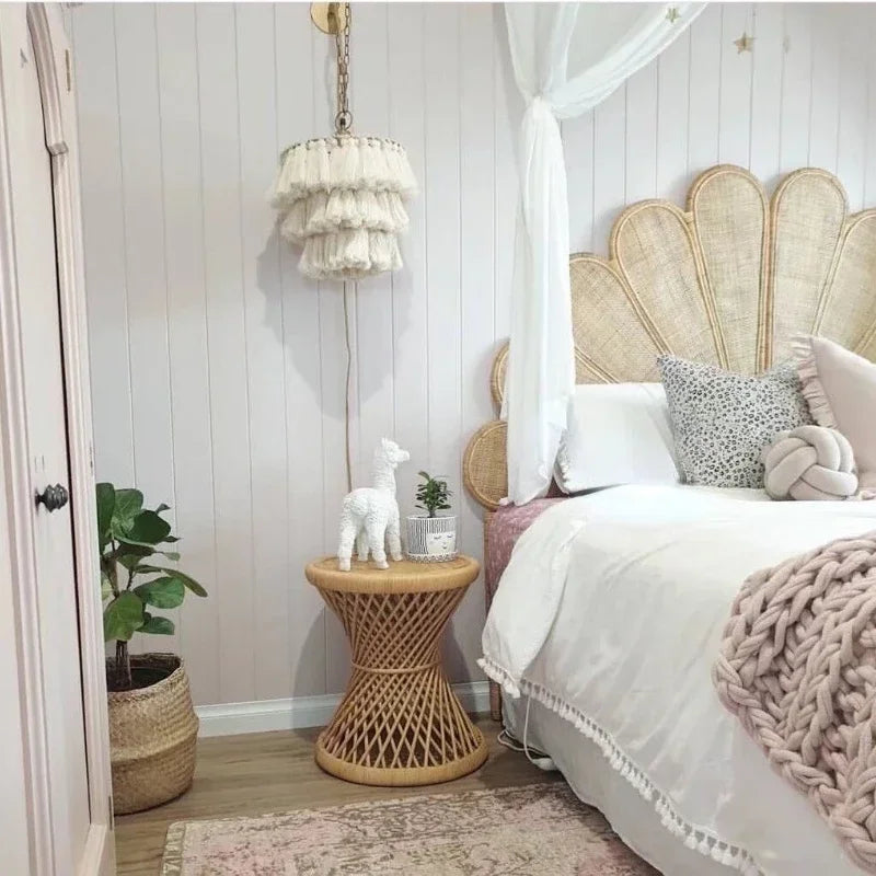 tête de lit en rotin nordique pour lit double décor créatif et élégant