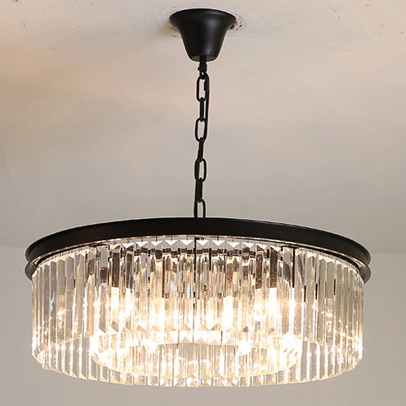 lustre rond en cristal de luxe avec lampes dorées