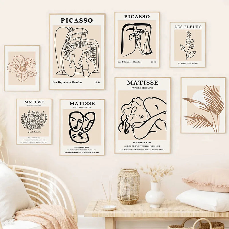 art mural boho feuilles lune fleur abstrait pour décoration intérieure