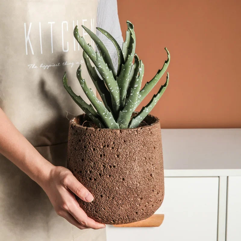 pot de fleurs en ciment style nordique avec plateau décoratif