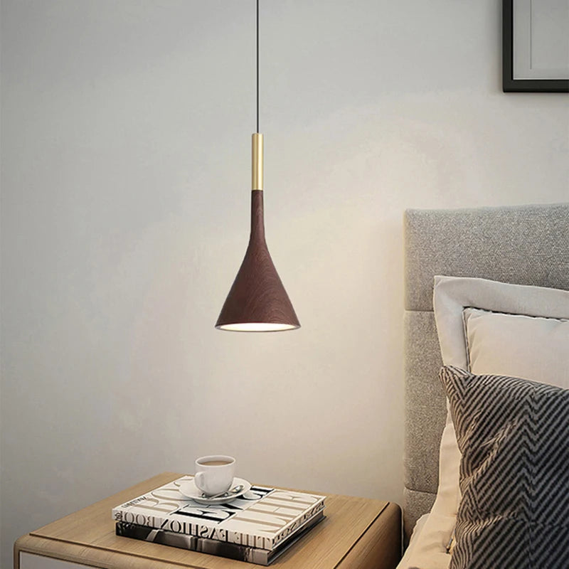 suspension moderne en métal imitation bois avec cordon réglable