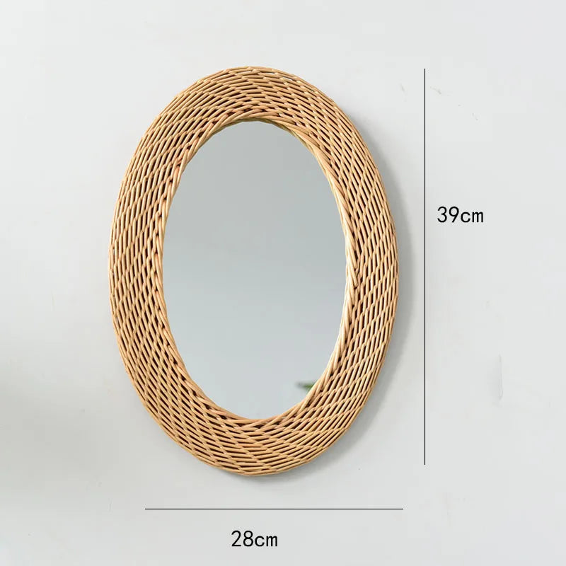 miroir décoratif rétro en rotin fait main pour décoration murale