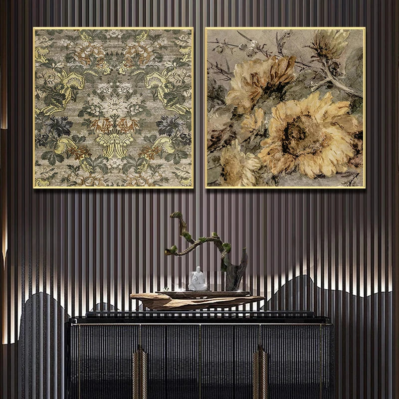 affiche vintage nature morte avec fleurs et tournesols