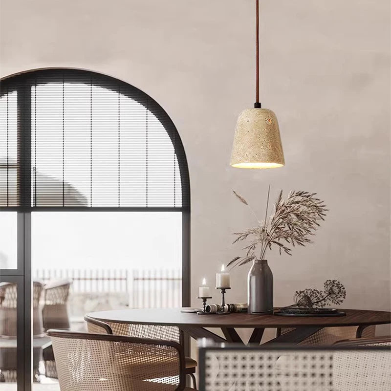 Suspension en pierre de travertin jaune de style japonais Suspension de chevet de chambre à coucher Suspension rétro d'allée de restaurant