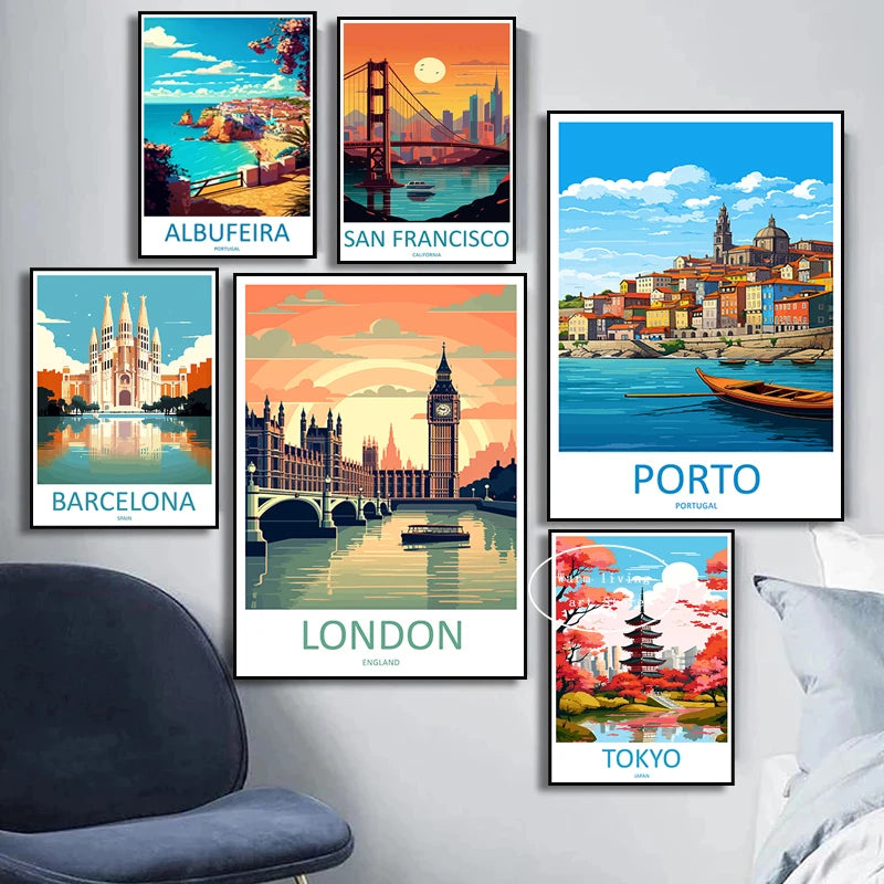 affiche de voyage toile new york rome tokyo venise décor urbain