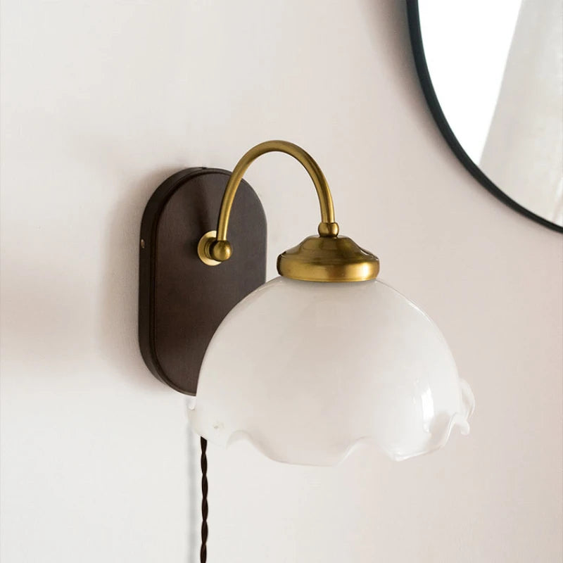 Applique murale verre fleur miroir salle bain lumière déco moderne simple