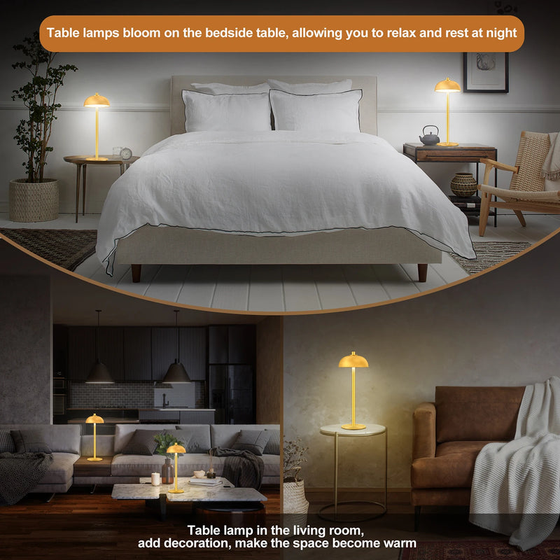 SUBORT Lampe de Table pour Chambre à Coucher Lampe Tactile sans Fil Rechargeable Camping Champignon Lampe créative Lumière d'ambiance USB-C Lampe de Bureau