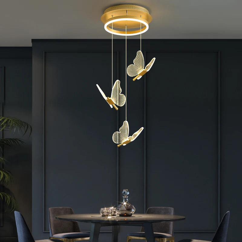 lustre d'escalier moderne acrylique forme de papillon Duplex salon salle à manger Art LED lustre d'escalier lustre en cristal