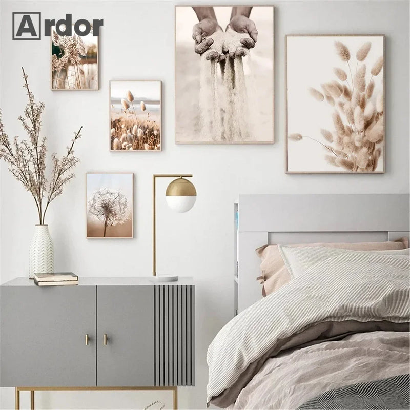 art mural nature roseaux oiseaux fleurs empreintes décor nordique