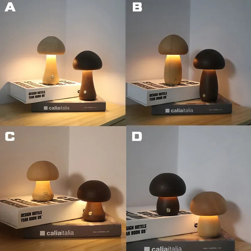 Lampe led champignon veilleuse en bois avec interrupteur tactile
