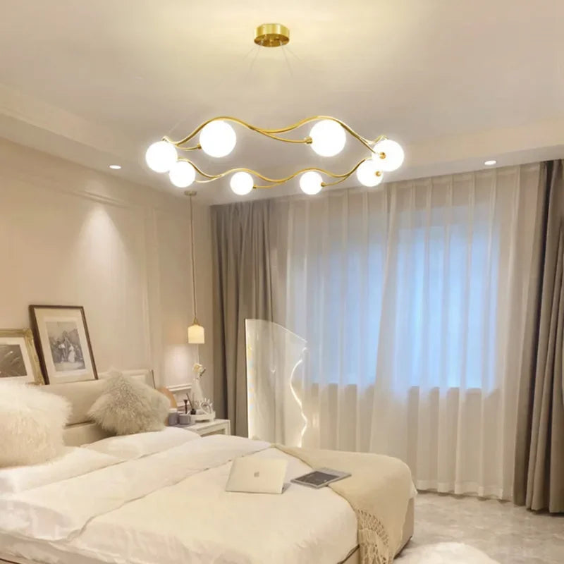 lustre royal de luxe en or avec boule de verre led