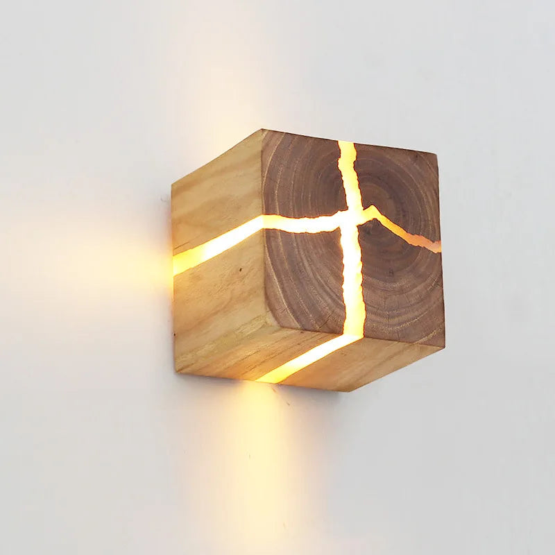 applique murale cube créatif en résine bois massif led fait main