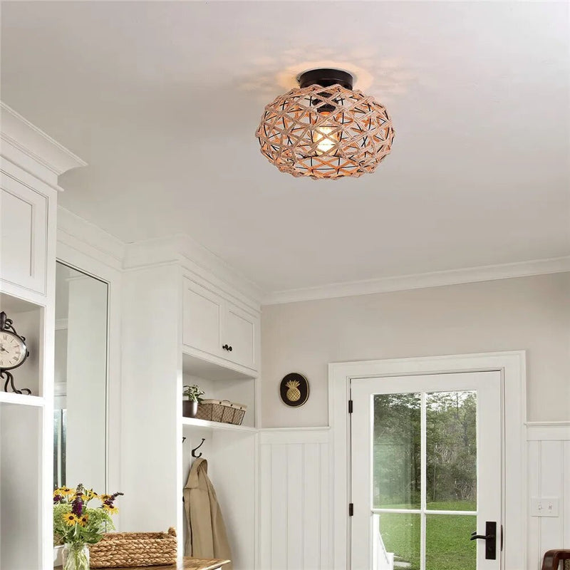 plafonnier tissé rustique corde chanvre plafond couloir ferme noir