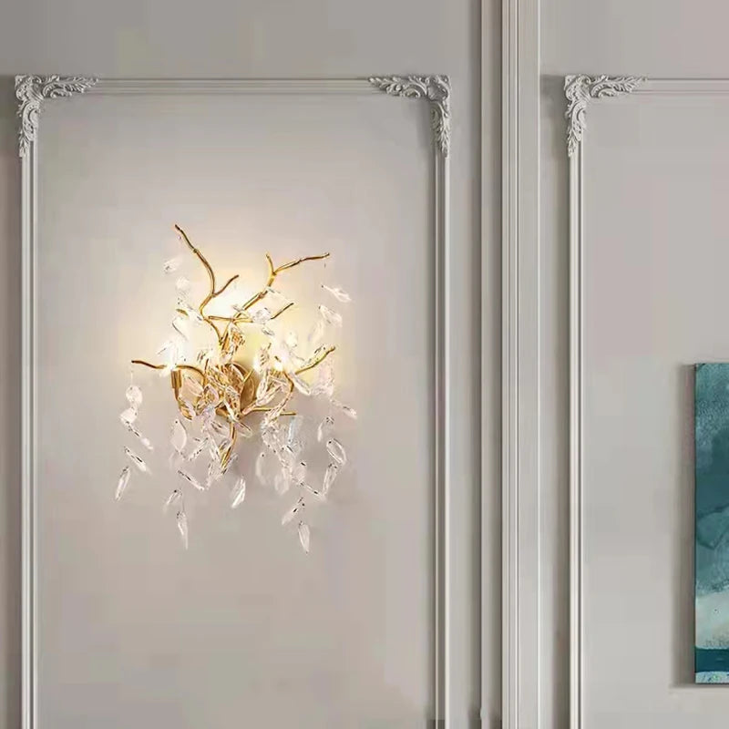 Applique murale led en cristal moderne en aluminium doré art déco