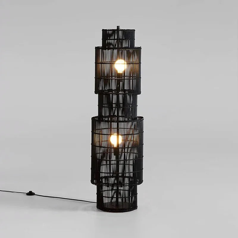 Lampadaire nordique en rotin Art déco