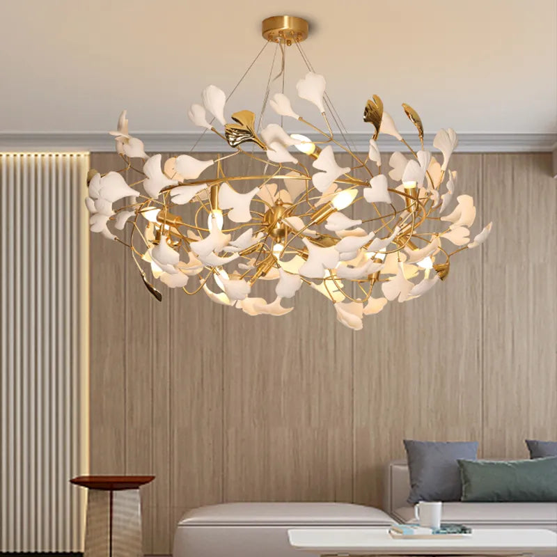 Lustre deisgn Feuilles de céramique de luxe et Branches d'or