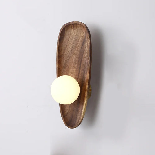 applique murale en bois naturel avec abat-jour en verre décor vintage