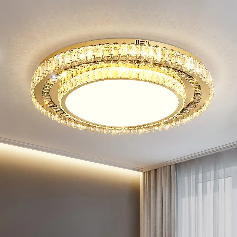 lustre de luxe moderne en verre de cristal led rond