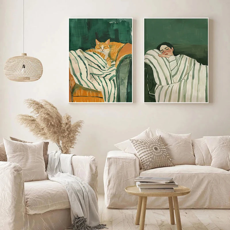 affiche murale femme chat abstrait pour décoration artistique