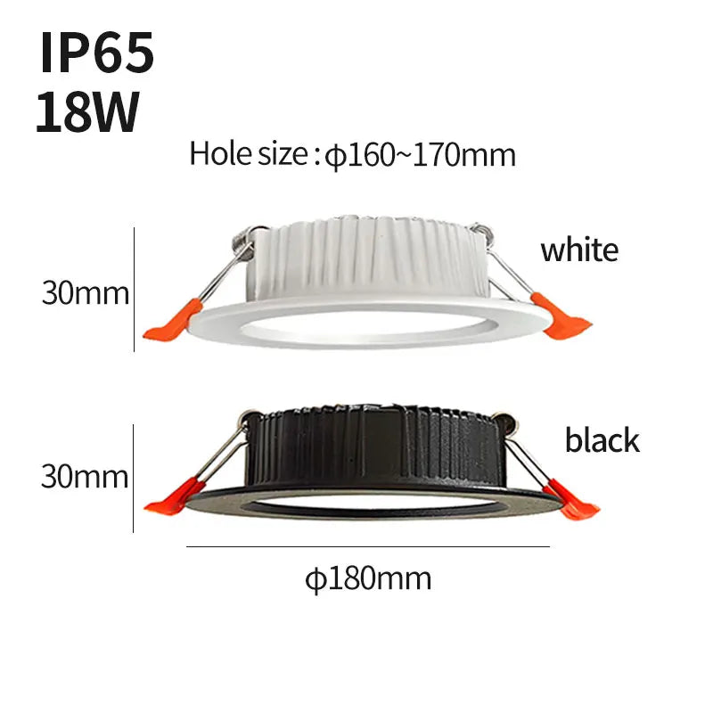 Luz de teto LED impermeável, holofotes ao ar livre, iluminação embutida, iluminação de alto brilho, IP65, , 3W, 5W,