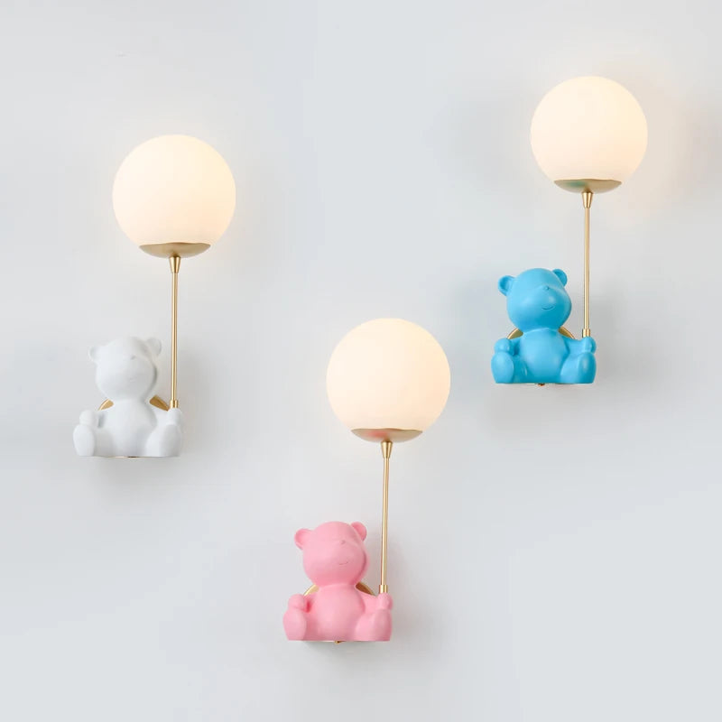 applique murale ours avec interrupteur à tirer pour enfants