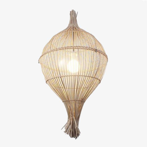 Suspension rustique LED avec abat-jour en rotin Rui