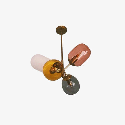 Suspension design en verre LED avec trois abat-jours colorés