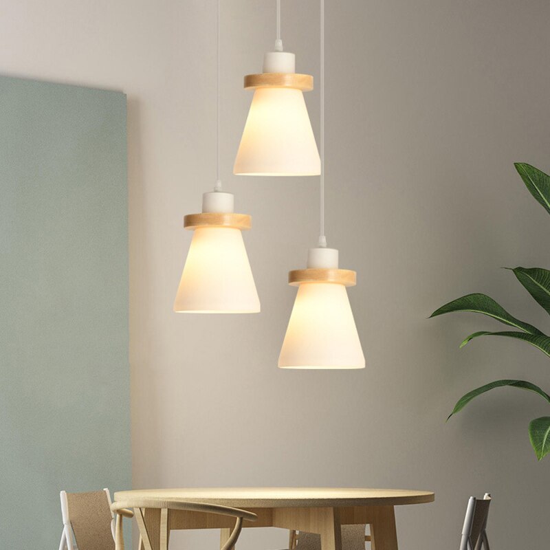 Suspension scandinave LED abat-jour en verre et en bois Kaylie