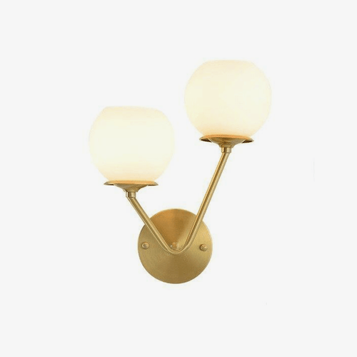 Applique murale design LED en métal doré avec double boule en verre