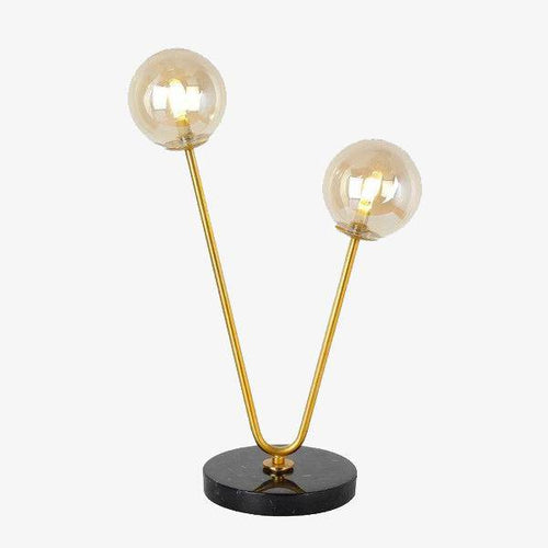 Lampe de chevet design avec deux branches doré et boules en verre