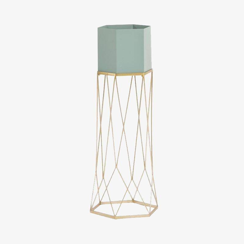 Piédestal sur pied haut design en métal avec pot géométrique